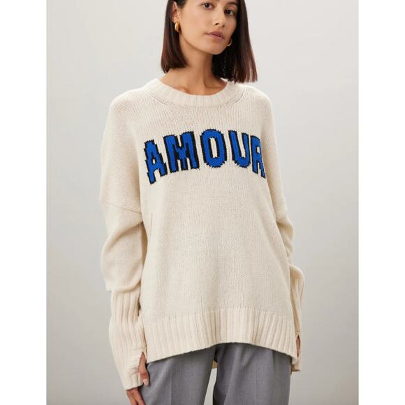 Zadig & Voltaire Sweater Womens Small White Cream Malta Amour Knit Varsity Wool - Picture 1 of 15